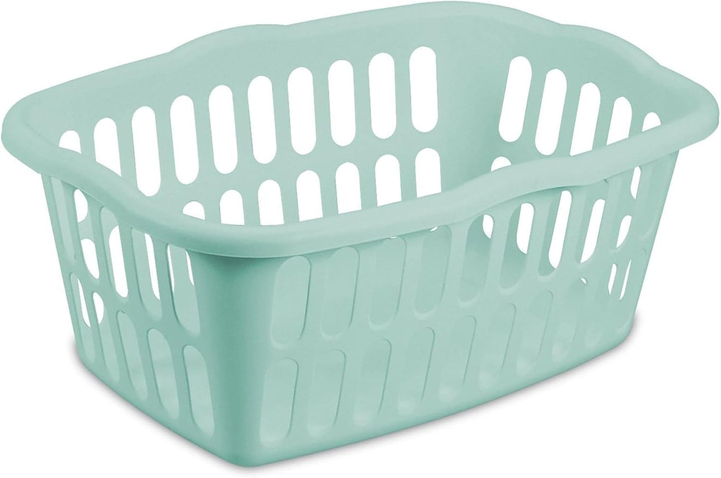 Sterilite 1.5 Bushel Laundry Basket - Classic Plastic Design for Easy Carrying | White & Aqua, 12-Pack