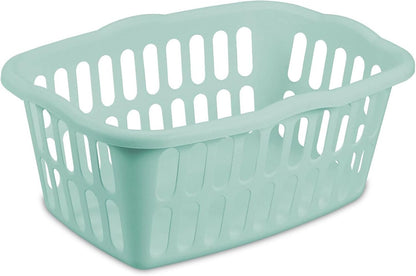 Sterilite 1.5 Bushel Laundry Basket - Classic Plastic Design for Easy Carrying | White & Aqua, 12-Pack
