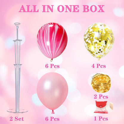 Skiennix Balloon Stand Kit - Pink Table Centerpiece with String Lights | Reusable Party Decorations