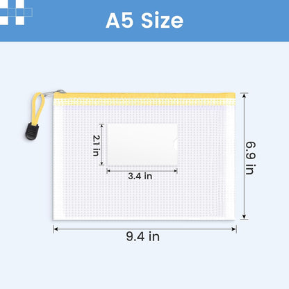 Sooez 24-Pack Mesh Zipper Pouch Bags - Clear A5 Pencil Case with Label Pocket for Organizing