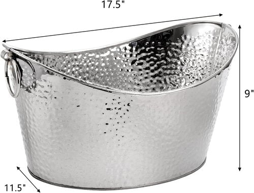 Frcctre 3 Gallon/12L Stainless Steel Beverage Tub, Large Galvanized Ice Bucket with Handles, Hammered Metal Drink Bucket Drink Chiller Champagne Buckets for Parties Weddings