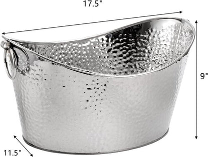 Frcctre 3 Gallon/12L Stainless Steel Beverage Tub, Large Galvanized Ice Bucket with Handles, Hammered Metal Drink Bucket Drink Chiller Champagne Buckets for Parties Weddings