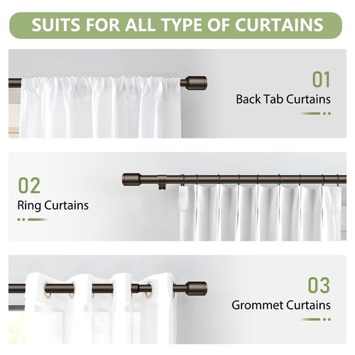 5/8” Diameter Curtain Rods 30-60 Inch, for 30-54 Inch Windows, Adjustable Splicing Bronze Curtain Rods for Windows with Brackets, Window Rod Long Small Curtains Rod