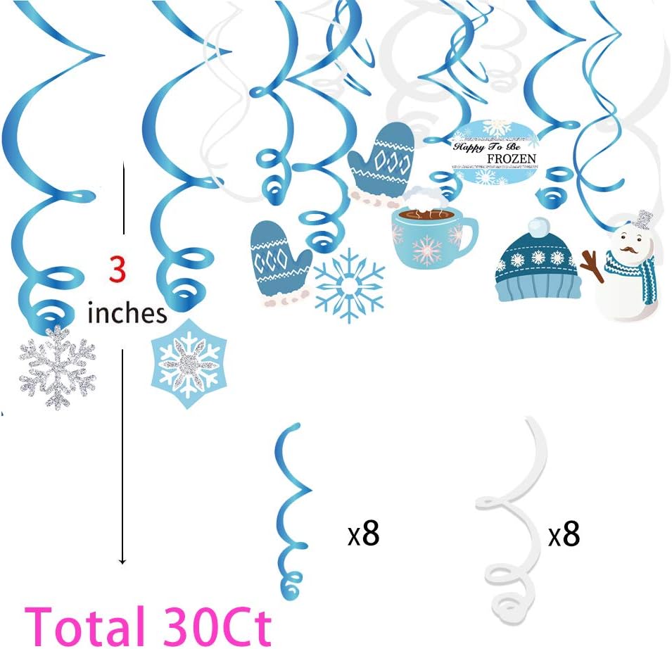 Skiennix Christmas Snowman & Snowflake Hanging Swirl Decorations - 30 Count for Festive Home & Office Decor