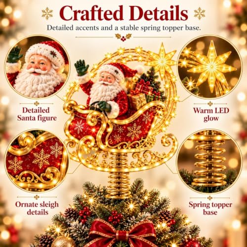 Lighted Christmas Tree Topper with Nutcracker Design - Festive Holiday Decor