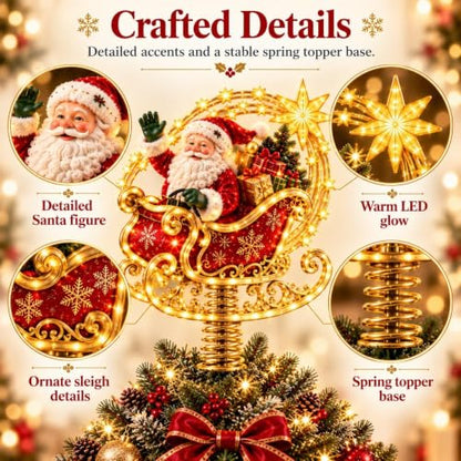 Lighted Christmas Tree Topper with Nutcracker Design - Festive Holiday Decor