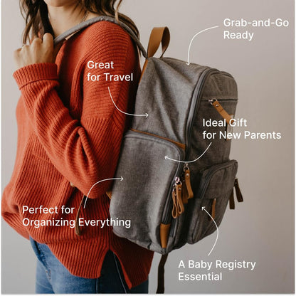 Parker Baby Diaper Backpack - Full Zip Design with Insulated Pockets - Stylish Gray Color