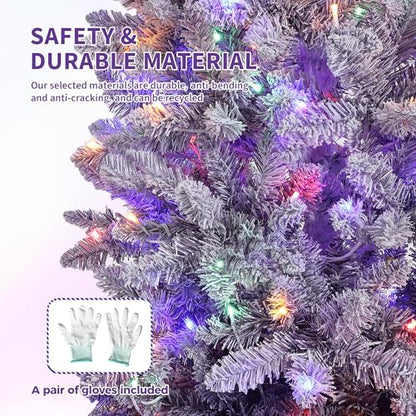6 ft Prelit Artificial Christmas Tree with RGB & Warm White Lights - Snow Flocked Purple Gradient, Foldable Base