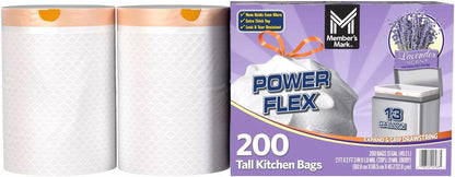 Member's Mark Power Flex Tall Kitchen Trash Bags - 13 Gallon, 200 Count (2 Rolls of 100)