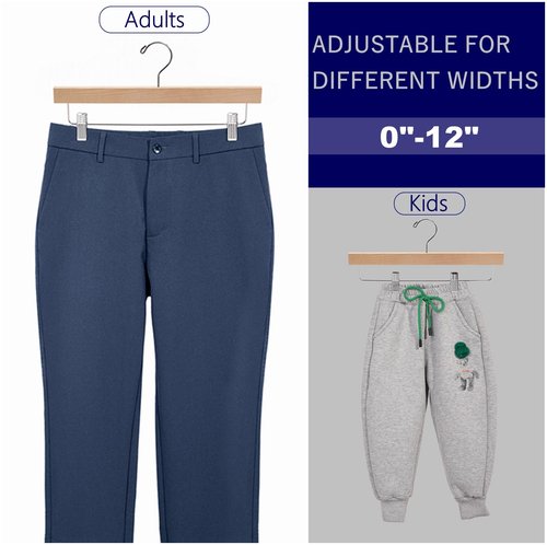Amber Home 24 Pack Natural Wooden Pants Hangers with Clips, Wood Skirt Hangers Trouser Hangers for Jeans, Slacks, Shorts with 2-Adjustable Clips