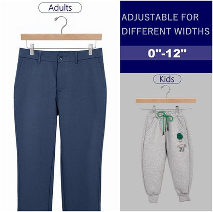 Amber Home 24 Pack Natural Wooden Pants Hangers with Clips, Wood Skirt Hangers Trouser Hangers for Jeans, Slacks, Shorts with 2-Adjustable Clips