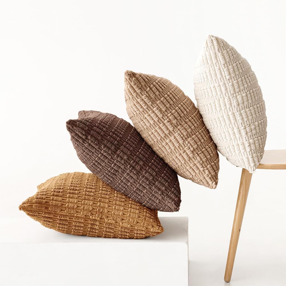 MIULEE Decorative Throw Pillow Covers - Pack of 4 Neutral Corduroy 18x18 Inch | Rustic Boho Home Decor in Brown