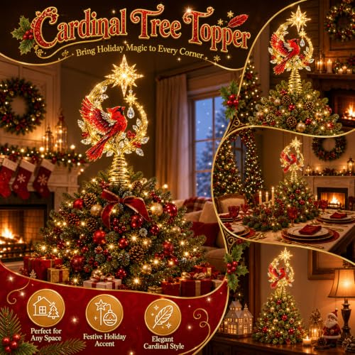 Cardinal Heaven's Light Tree Topper - Cardinal Christmas Tree Topper 1PCS