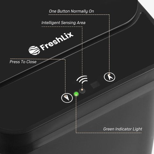 FRESHLIX Automatic Motion Sensor Trash Can - 2.6 Gallon Touchless Waterproof Bin | Black for Kitchen & Office