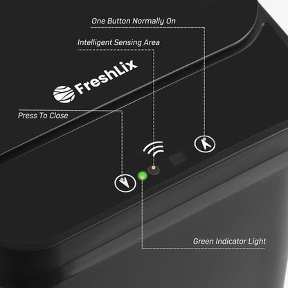 FRESHLIX Automatic Motion Sensor Trash Can - 2.6 Gallon Touchless Waterproof Bin | Black for Kitchen & Office