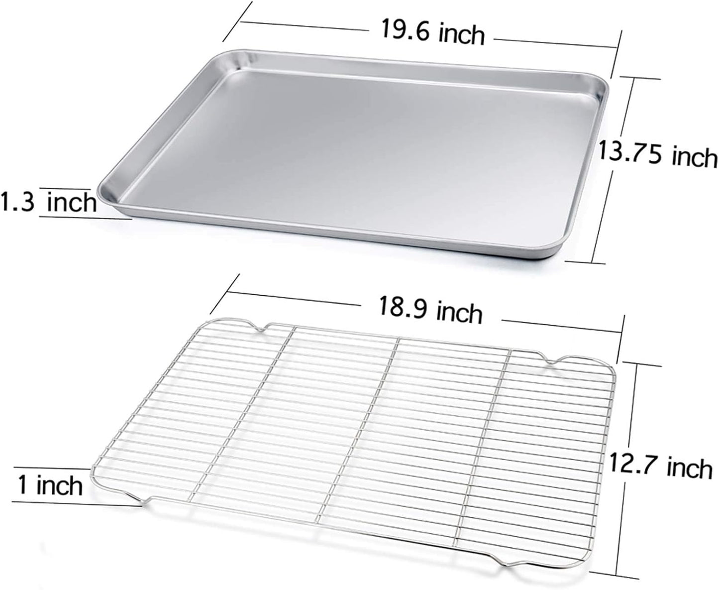 TeamFar Baking Sheet Set - Stainless Steel Half Size Cookie Sheet with Cooling Rack, 20” x 14” x 1”, Non-Toxic & Dishwasher Safe