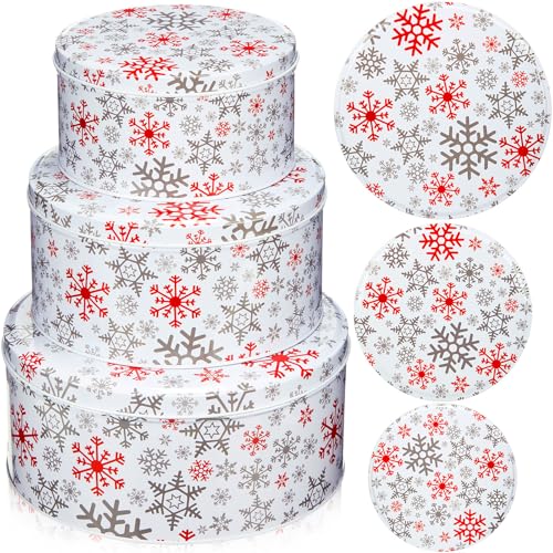 3 Pcs Christmas Cookie Tins in White & Red - Lively Style (Variation of THIS listing: 3 / White and Red / Lively Style)