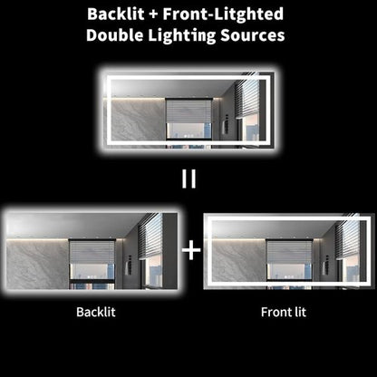 LOAAO LED Bathroom Mirror - 72x32 Inch, Dimmable, Anti-Fog, Shatter-Proof, Backlit & Front Lit