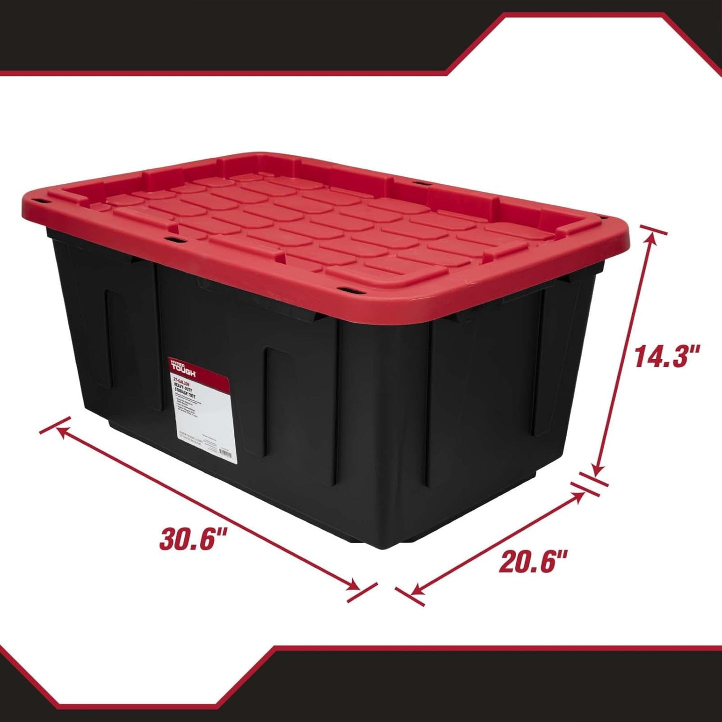 MioeDi 27 Gallon Stackable Storage Bins - Snap Lid Containers in Black with Red Lids | Set of 4