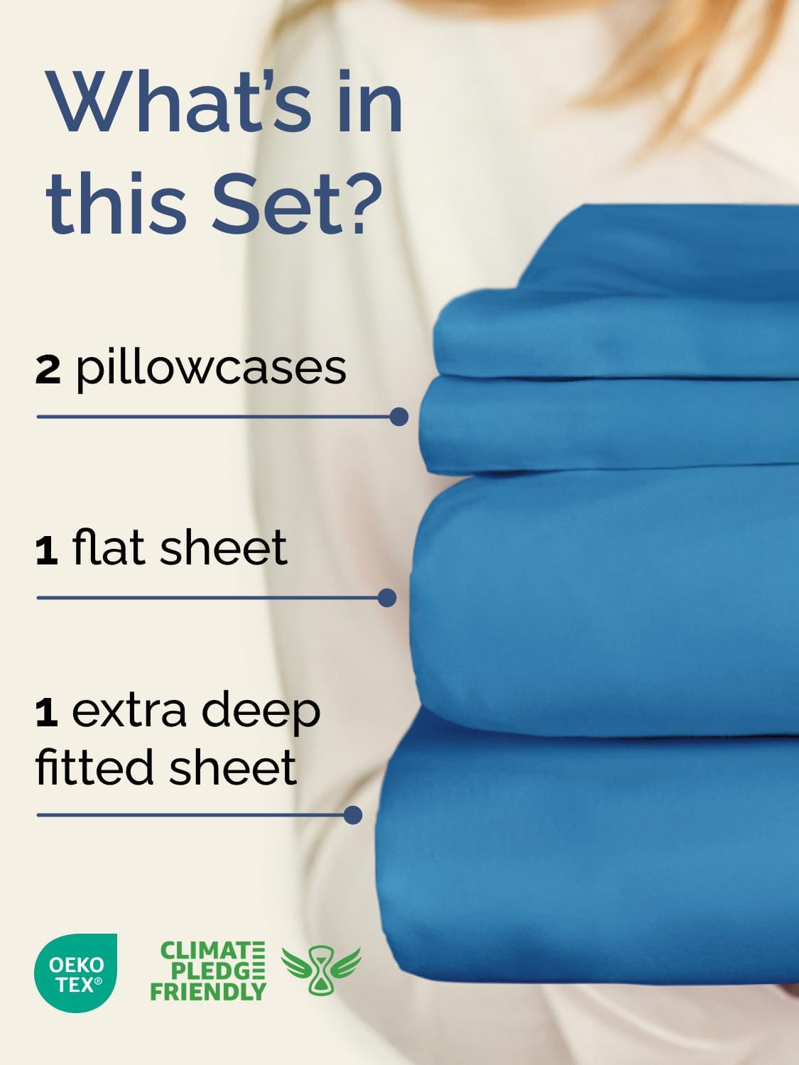 Skiennix Extra Deep Twin Sheet Set - 4 Piece Breathable Cooling Bedding - Soft Wrinkle-Free Denim Blue