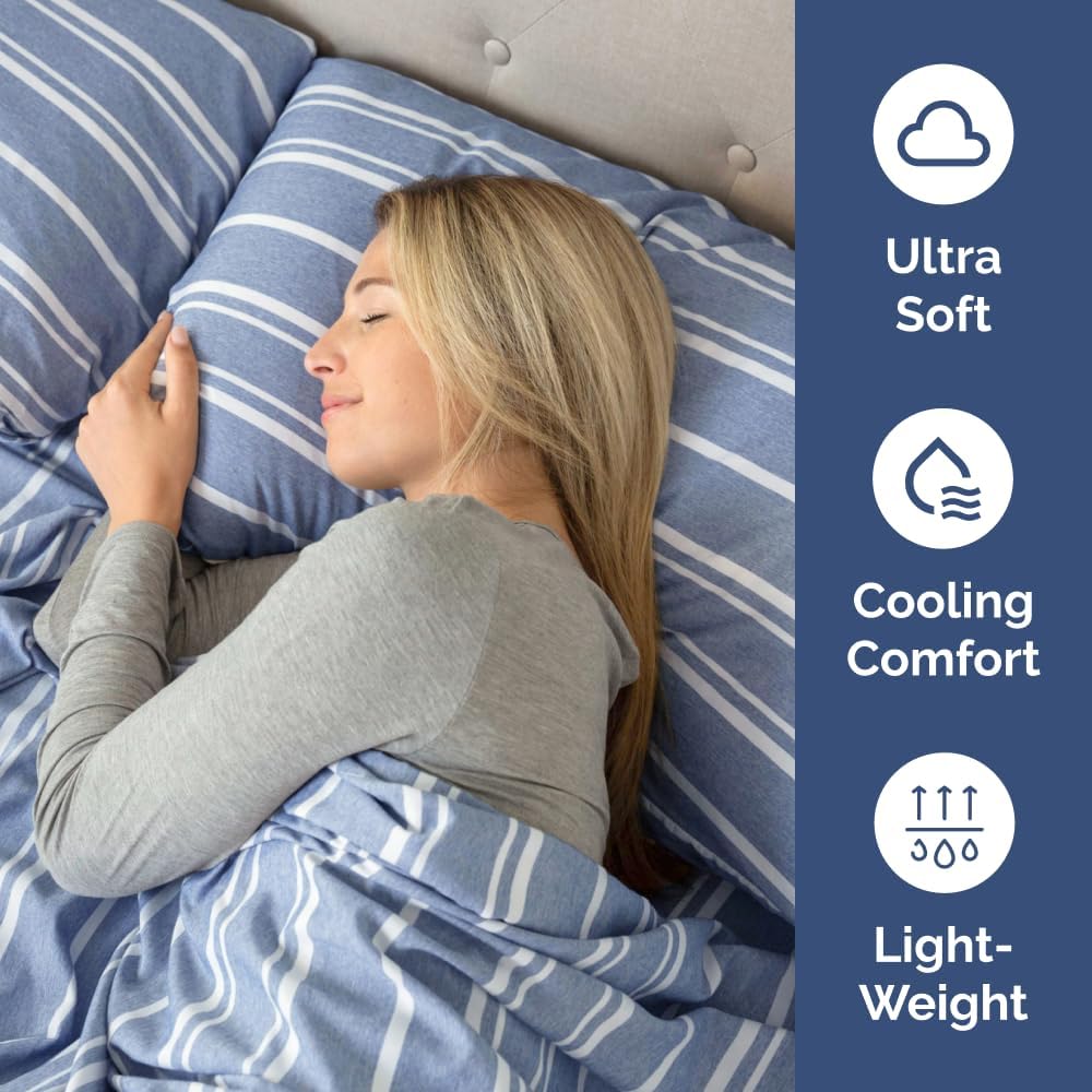 Skiennix Body Pillowcases Set of 2 | Soft 20x54 Long Pillow Covers for Side Sleepers - Wrinkle-Free, Machine Washable, Blue Stripes