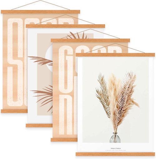 Benjia Magnetic Light Wood Poster Frame - 4 Pack for 20x30, 20x28, 20x24 Artwork | Teak Color