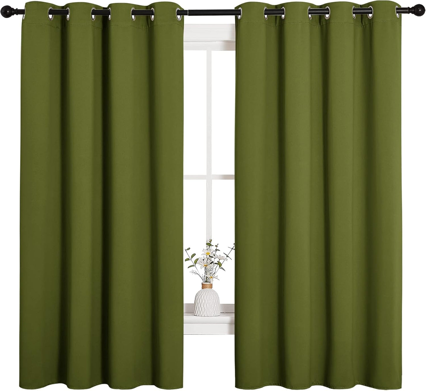 NICETOWN Blackout Curtain Panels - Thermal Insulated Grommet Drapes | Olive Green, 55x68 Inches (One Pair)