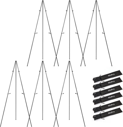 Nicpro Art Folding Easels - 63-Inch Metal Tripod Display Stands, 6 Pack with Carry Bag - Black Collapsible