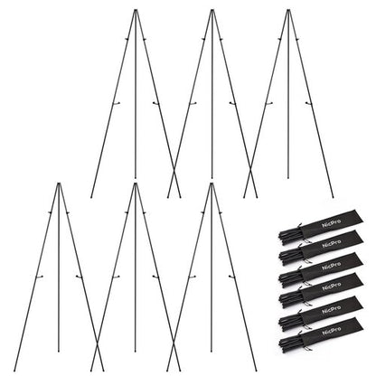 Nicpro Art Folding Easels for Display, 6 Pack 63 Inches Metal Floor Easel Stand Bulk Tripod Black Collapsible for Sign Artist Poster Wedding | with Carry Bag