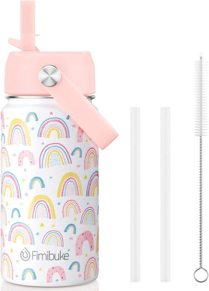 Fimibuke Kids Insulated Water Bottle - 14oz BPA-Free Stainless Steel Tumbler | Leak-Proof Design, Rainbow
