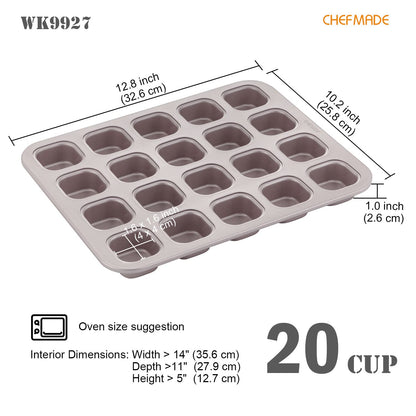 CHEFMADE Brownie Cake Pan, Nonstick 20 Cavity Square Muffin Bakeware