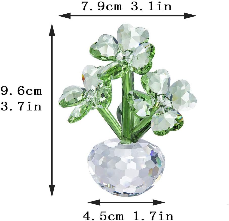 QFkris Crystal Flower Dreams Four-Leaf Clover Figurine - Perfect St. Patrick's Day Gift | 3.7" Crystal Ornament for Mother's Day, Thanksgiving, Valentine's Day