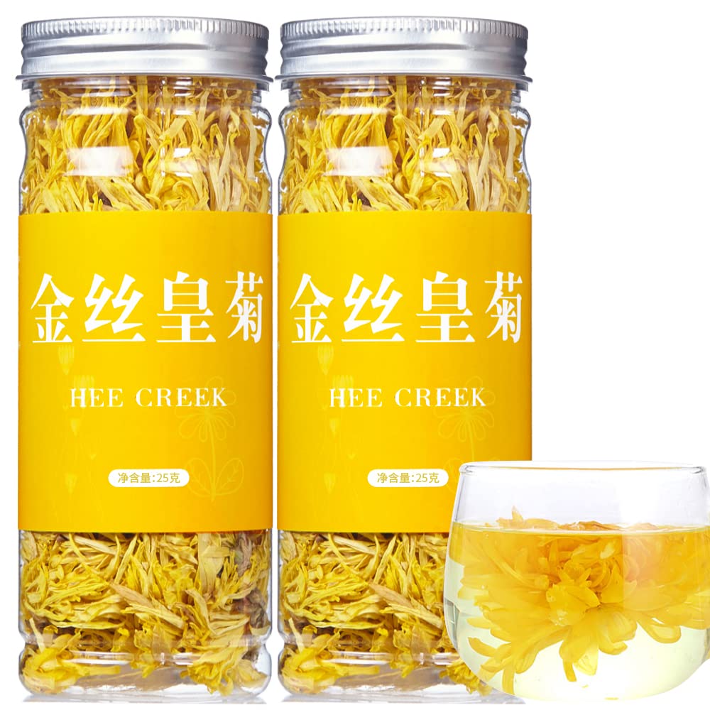 Hee Creek Chrysanthemum Tea Golden Silk Chrysanthemum Tea 1.76oz (50g) Golden-yellow Chrysanthemum Flower Tea, Chinese Herbel Tea Whole Flower Tea Grade AAA (Super Grade) 菊花茶 金丝皇菊