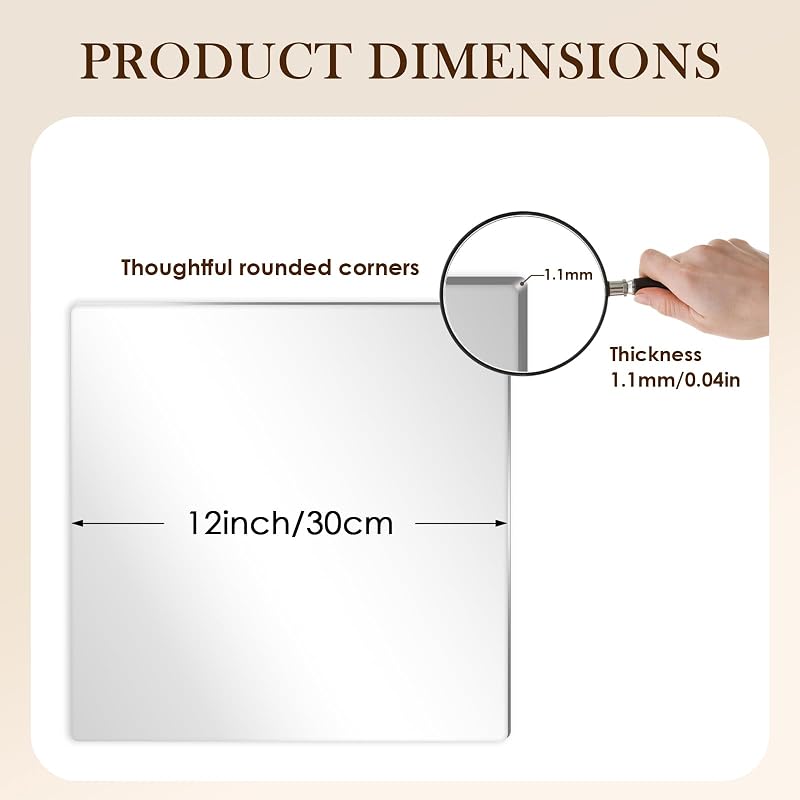 12" 16Pcs Square Acrylic Mirror Tiles Self-Adhesive Wall Panels for DIY Decor