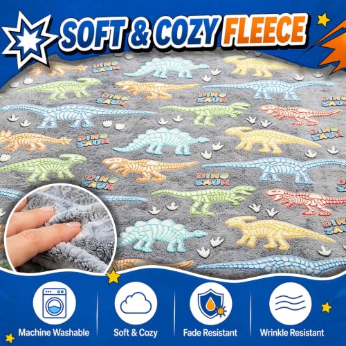 Dinosaur Glow in the Dark Blanket for Boys 50x60 Inches - Kids Bed & Travel Throw