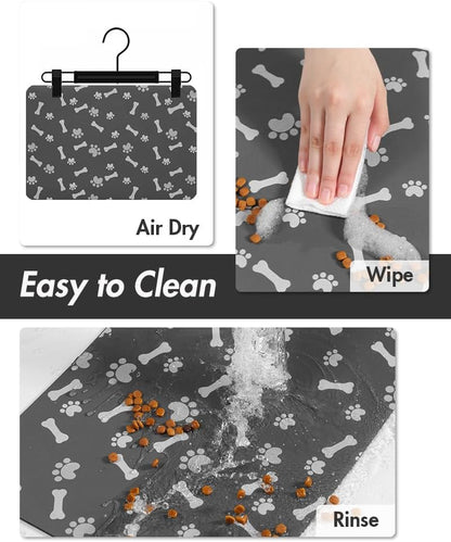 MontVoo Dog Food Mat - Quick Dry Pet Feeding Mat for Messy Drinkers | 12" x 19" Dark Grey