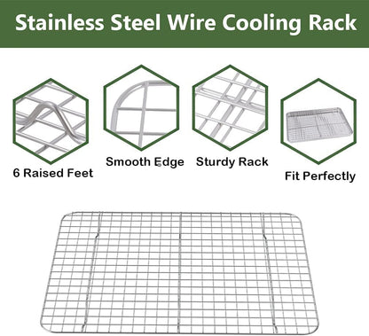 ROTTAY Half Sheet Pan Set - Stainless Steel Baking Sheet with Cooling Racks | Heavy Duty, Warp Resistant, 18 x 12 Inches
