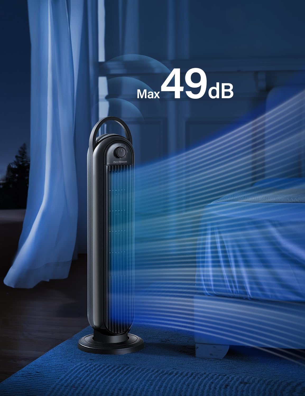 OmniBreeze Manual Electric Tower Fan, 28 inch 3 Speed with Oscillation, Mechanical Control, Standing Bladeless Floor Fans Cooling and Quite Indoor Living Room Bedroom use