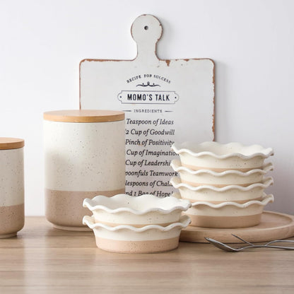 Vancasso Mini Pie Pans Set of 6 - 5.2 Inch Ceramic Deep Dish Plates | Ruffled Edge, Oven & Microwave Safe, Cream