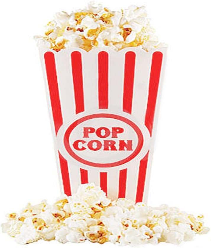 Novelty Place Classic Red & White Striped Popcorn Containers - 7.8 Inch Tall x 3.8 Inch Square (4 Pack)