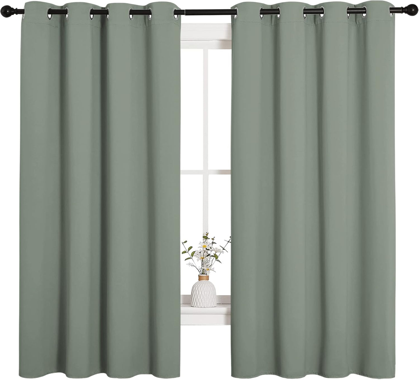 NICETOWN Blackout Curtain Panels - Thermal Insulated Drapes in Greyish Green | 55 x 68 Inches, 1 Pair