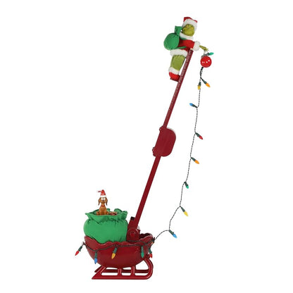 Grinch Animated Utility Sleigh with Ladder, LED Lights & Max the Dog – 34.5" Holiday Decoration