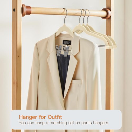 Flottian Velvet Pants Hangers - 24 Pack Adjustable Clips, Space-Saving Design, Non-Slip Beige Flocked Hangers