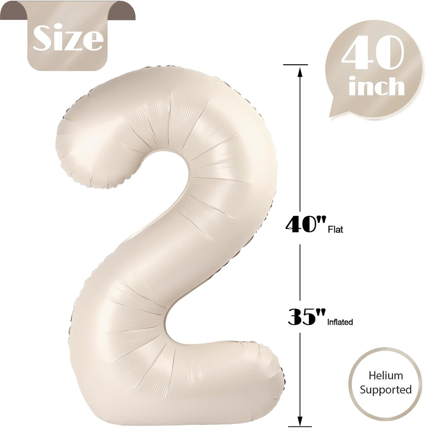 Skiennix Cream Number 2 Balloon - 40 Inch 2nd Birthday Decoration for Toddlers | Sparkling Party Decor