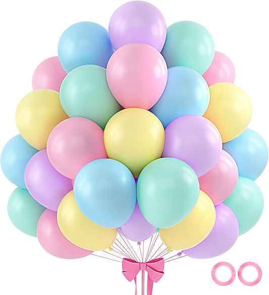 Pastel Balloons | 110pcs 12-Inch Rainbow Balloons for Birthday, Wedding & Baby Shower Decor