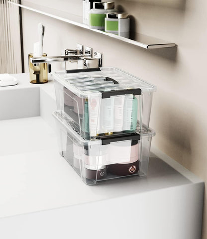 WYT Clear Storage Bins - 6-Pack Organizer Boxes with Handles and Lids | 5-Litre Capacity