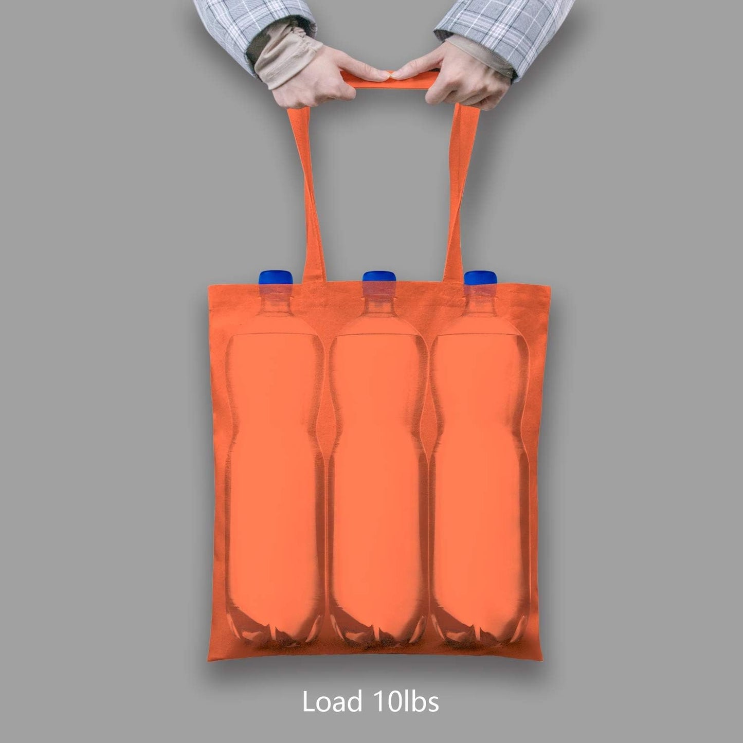 TOPDesign 16"x15" Orange Cotton Tote Bags - 6-Pack Lightweight Reusable Grocery Bags for DIY & Promotions