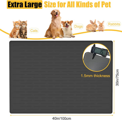 Skiennix 1.5MM Thick Dog Food Mat - Waterproof Silicone Pet Feeding Mat, 40"x30", Dark Gray