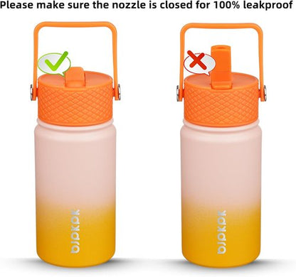 BJPKPK Insulated Water Bottle - 15 oz Stainless Steel Flask with Straw Lid | Reusable, Leak-Proof, BPA-Free - Coral