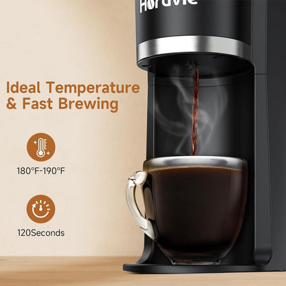 Skiennix Single Serve Coffee Maker - Fast Brew One Cup Machine for K-Cup & Grounds, Black